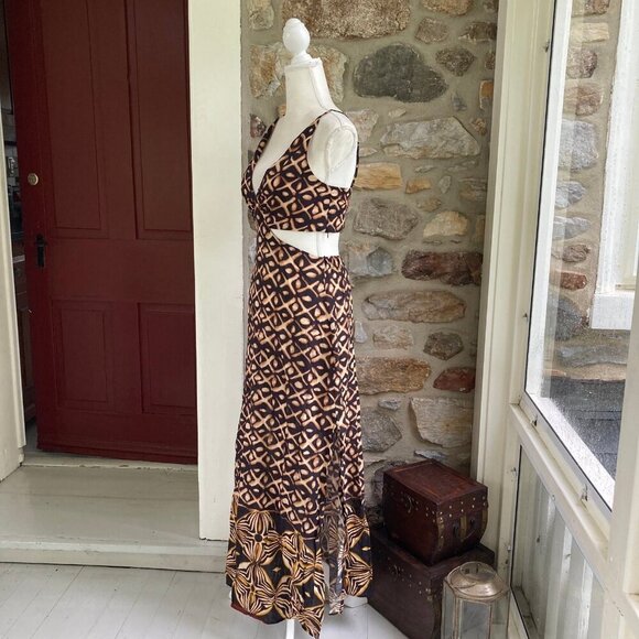 NWOT Vicolo Abito Fantasia Cut Out Maxi Dress Nero/Ocra Womens Medium - Picture 5 of 12